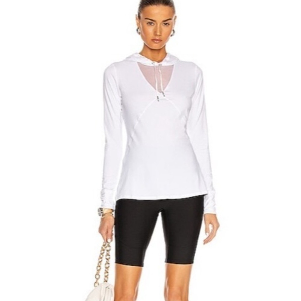 Alala Flyweight White Mesh Hooded long sleeve top